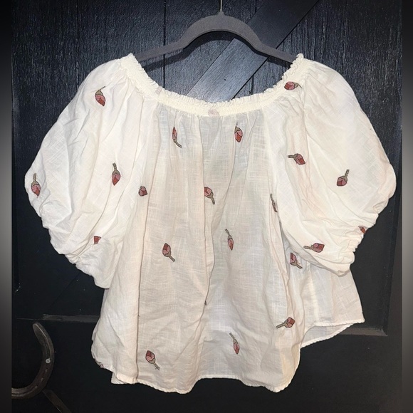 Free People Wind In Her Hair Boho Embroidered Cotton Beachy Peasant Top Sz S - Picture 3 of 9